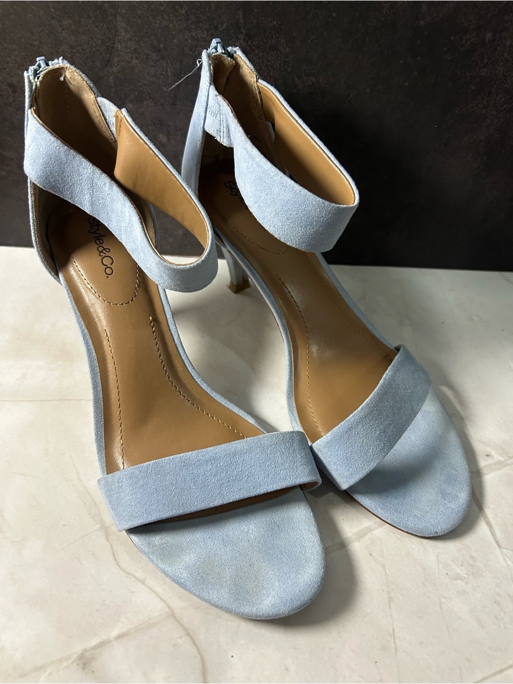 Style & Co. Powder Blue Suede Ankle-Strap Heels